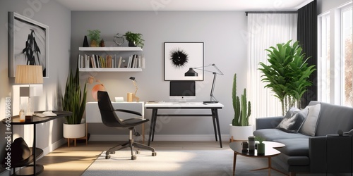 Modern Stylish Home Office Setup AI Generated