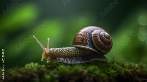 Snail Crawling at a Snail's Pace on Green Background