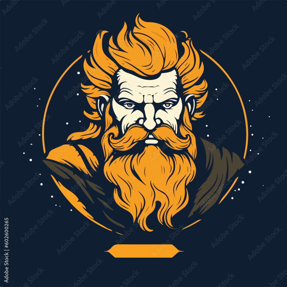 zeus gods beard face muscle strong mascot logo badge vector illustration
