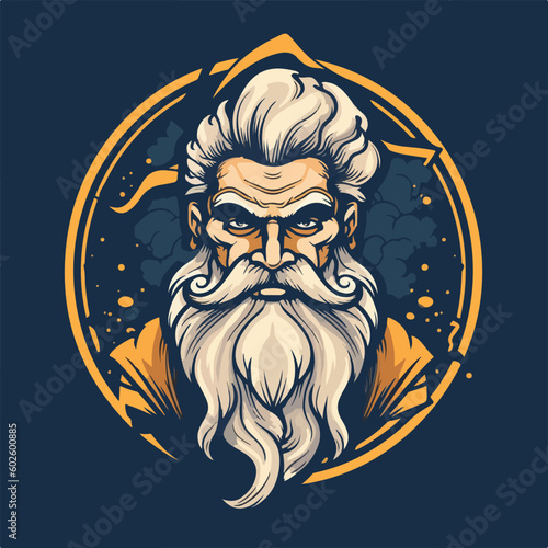 zeus gods beard face muscle strong mascot logo badge vector illustration