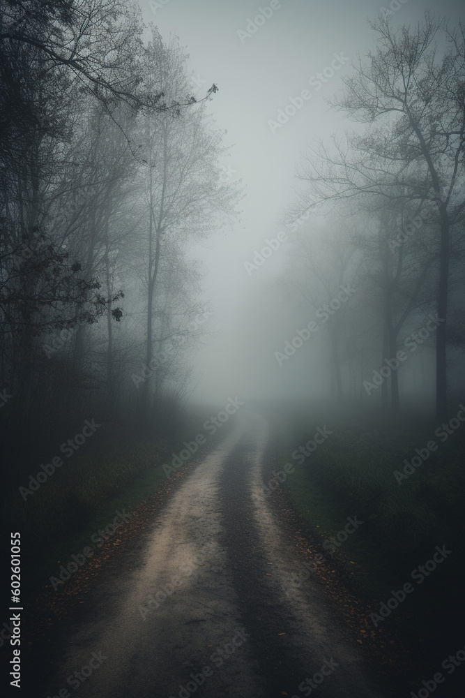 Foggy road in the winter morning generative AI
