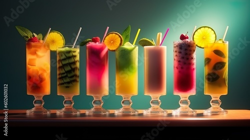 Seven different cocktails made with Ai generative technology photo