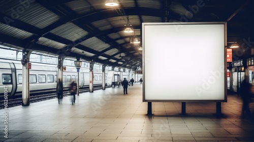 Blank billboard at trainstation made with Ai generative technology photo