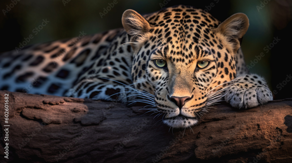 Fototapeta premium A leopard in the wild is looking at the camera