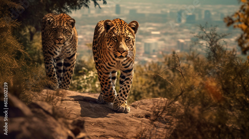 A leopard in the wild is looking at the camera