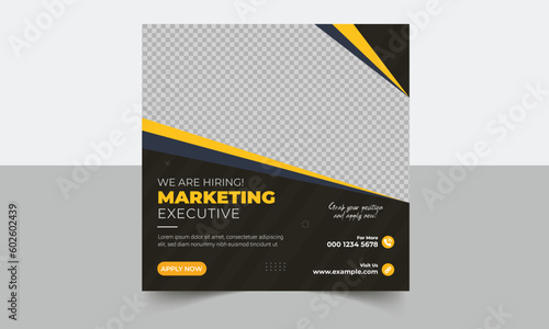 A flyer desing for we are hiring job vacancy social media post banner design template, We are hiring job vacancy square web banner design. Job vacancy social media post, hiring a banner design