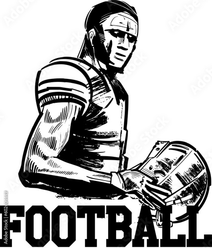 American football player vector sketch illustration