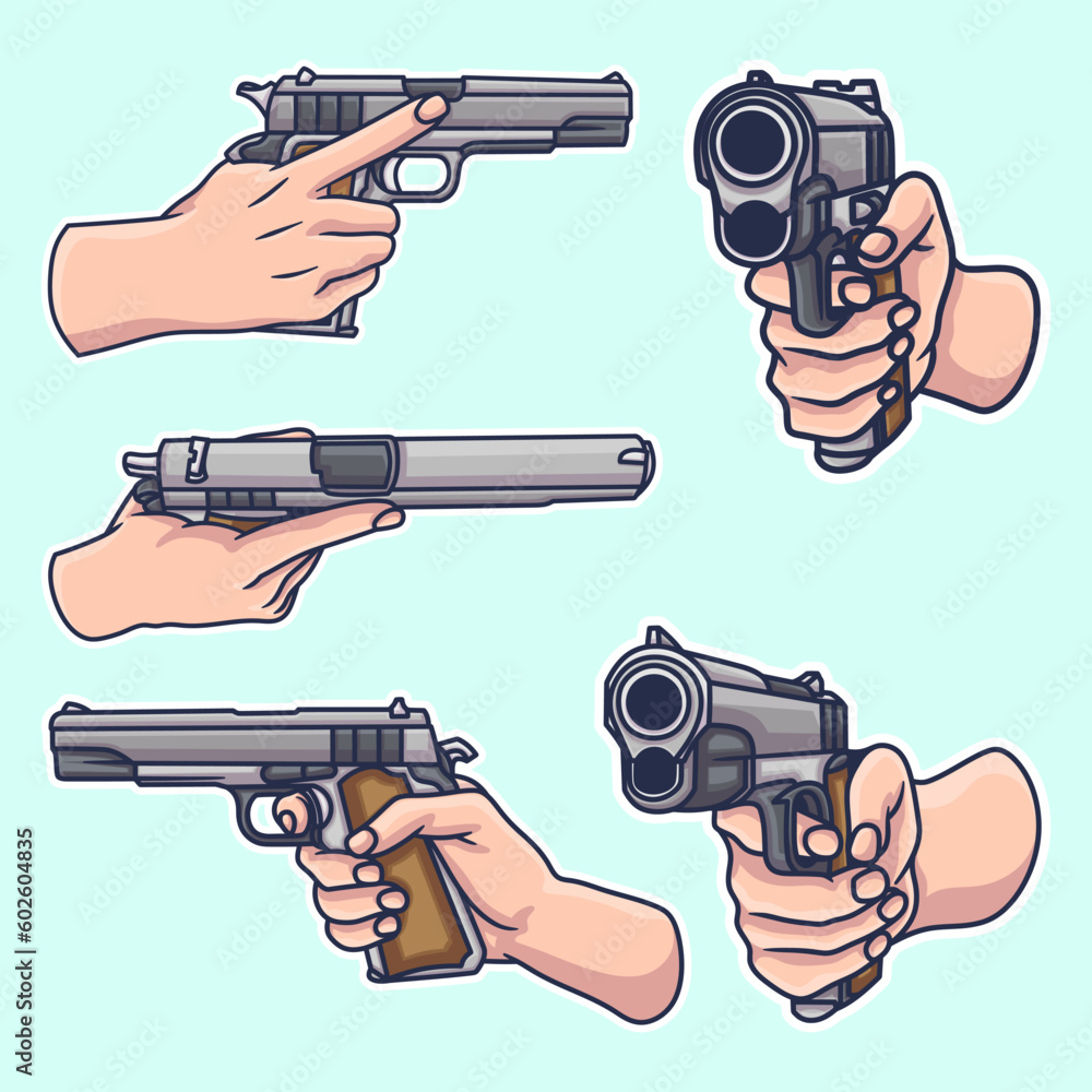 Free vector bundle various poses hand holding gun cute design hand
