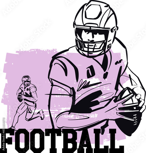 American football player vector sketch illustration