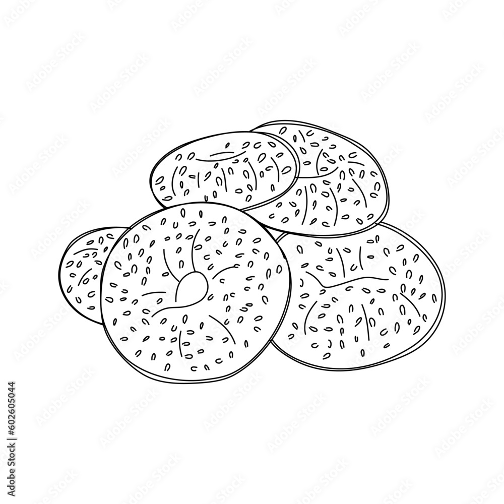 Hand drawn bagels. Sketch vector illustration. Hand drawn bagels. Sketch vector illustration.