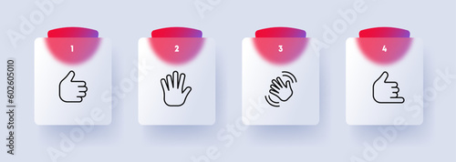 Sign language communication icon set. Hand gestures, deaf culture, expression. Communication. Glassmorphism style. Vector line icon for Business and Advertising