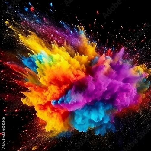 Colorful Rainbow Holi Paint Splash  Color Powder. Generative AI
