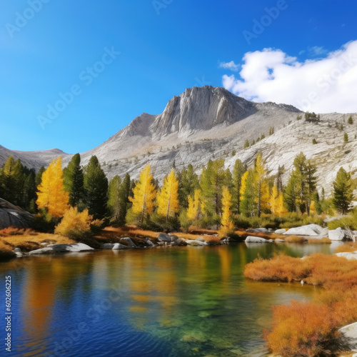 fall lake in the mountains  landscape scenic view - by generative ai
