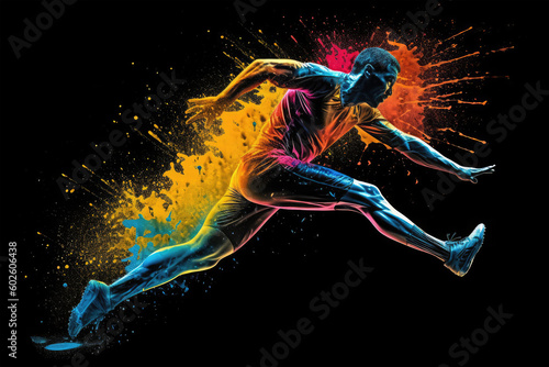 runner jumping splash colorful background