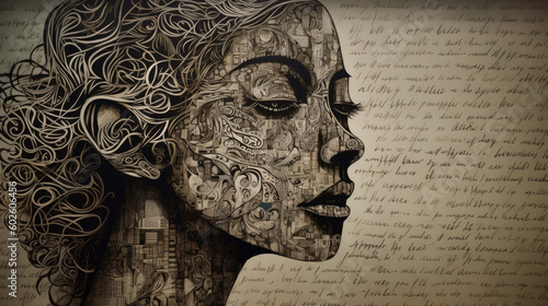 Wallpaper Mural lady poetry, poems and paper art concept art - by generative ai Torontodigital.ca