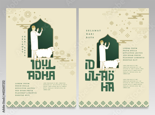 Selamat Idul Adha.Translation: Happy Eid Al Adha Mubarak. Eid al-Adha Greeting with typography and illustration. vector illustration.