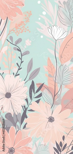 Beautiful pastel floral illustration background   vertical  wallpaper. Generative Ai