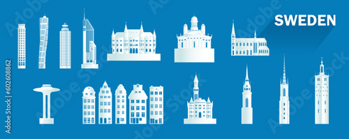 Sweden isolated architecture icon set and symbol with tour europe.