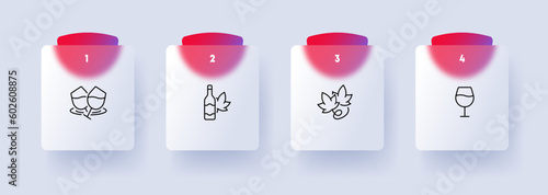 Wine culture icon set. Winemaking, vineyards, wine regions, tasting rituals. Wine traditions. Glassmorphism style. Vector line icon for Business and Advertising