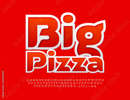 Vector marketing poster Big Pizza. Red creative Font. Modern set of Alphabet Letters, Numbers and Symbols
