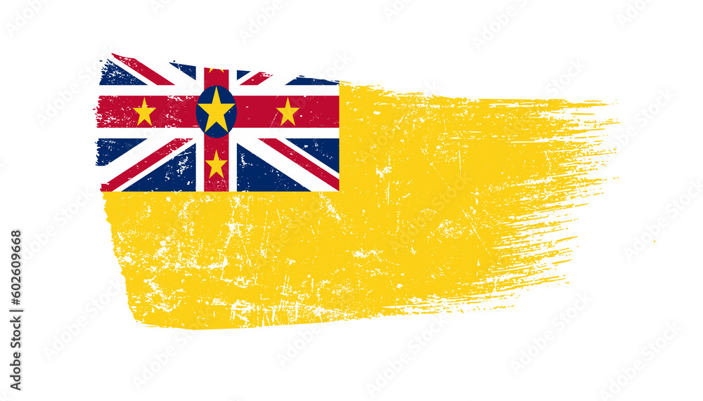 Niue Flag Designed in Brush Strokes and Grunge Texture