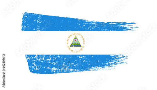 Nicaragua Flag Designed in Brush Strokes and Grunge Texture