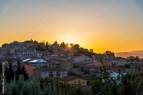 Panorama of Montedoro at Sunset, Caltanissetta, Sicily, Italy, Europe © Simoncountry