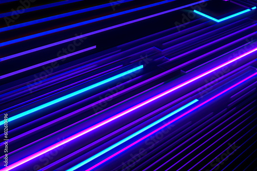 3d abstract neon glowing ultraviolet horizontal lines