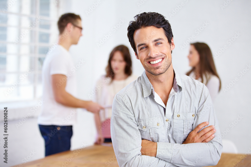 Portrait, happy and business man with arms crossed in office, workplace or company. Face, smile and confident male professional, entrepreneur or person with pride for career, job and success mindset Portrait, happy and business man with arms crossed in office, workplace or company. Face, smile and confident male professional, entrepreneur or person with pride for career, job and success mindset