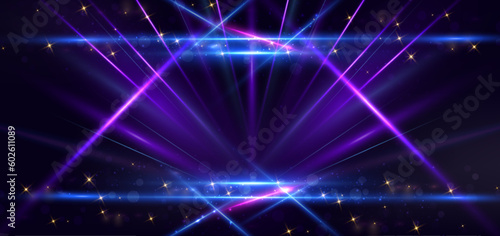 Abstract elegant dark blue background with purple line and lighting effect sparkle. Luxury template award design.