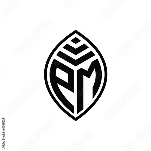 PM Logo monogram leaf shape isolated outline design template