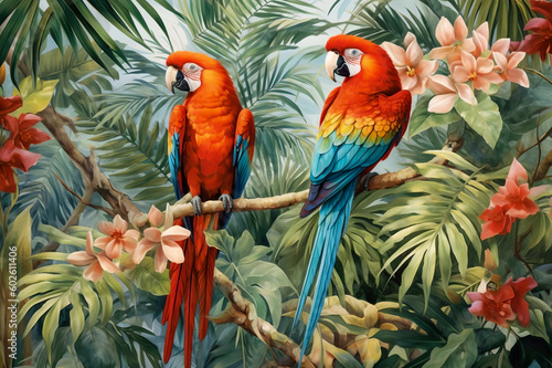 Tropische Vögel in Regenwald © shokokoart