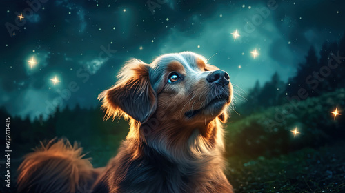 Cute dog looking at the sky