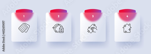 Home cleaning icon set. Household chores, tidying up, cleanliness, organization. Living environment. Glassmorphism style. Vector line icon for Business and Advertising