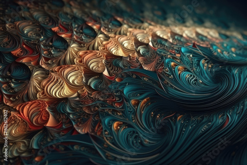 Colorful pattern with color waves illustration background. Wall mural in the interior, textiles, fabric background. Generative AI