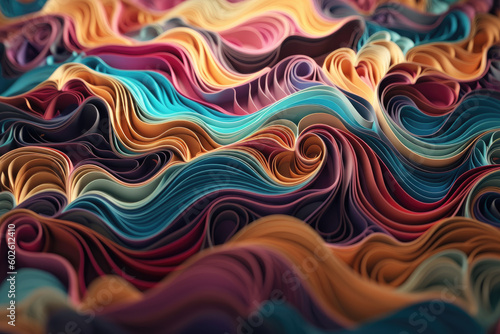 Colorful pattern with color waves illustration background. Wall mural in the interior, textiles, fabric background. Generative AI