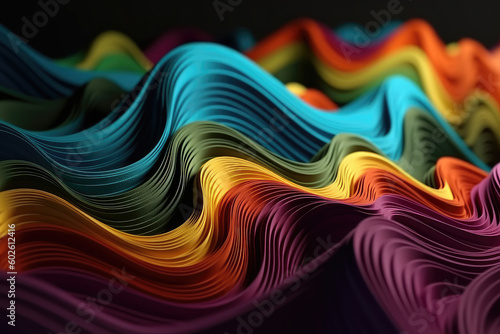 Colorful pattern with color waves illustration background. 3d mural wallpaper in the interior, textiles, fabric background. Generative AI