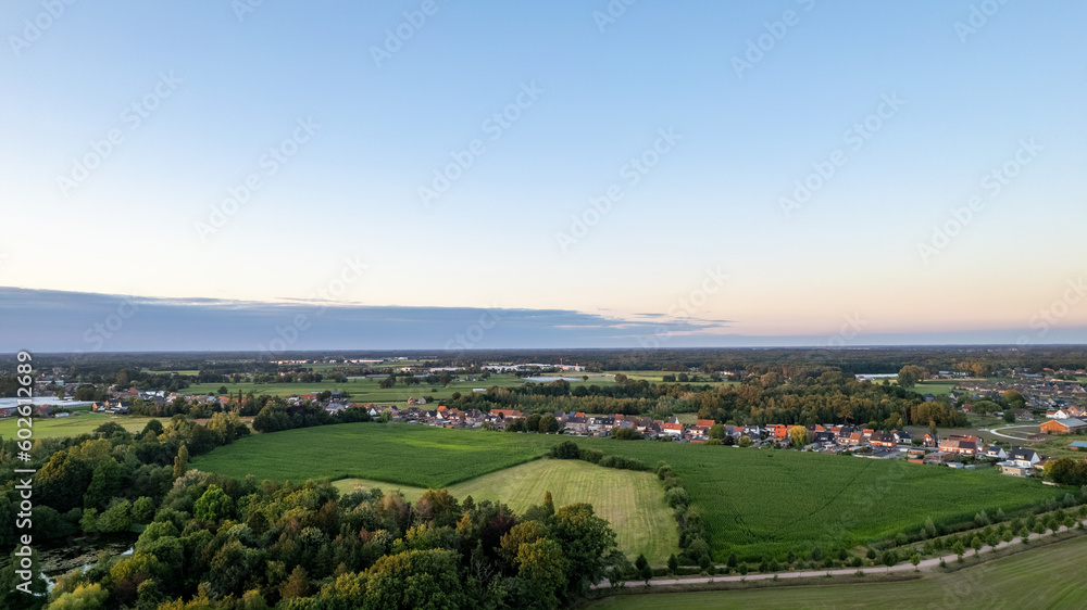 Aerial view with drone of the beautiful city Turnhout in Belgium, Europe, as seen from the harbor. High quality photo. High quality photo
