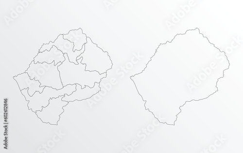 Black Outline vector Map of Lesotho with regions on white background