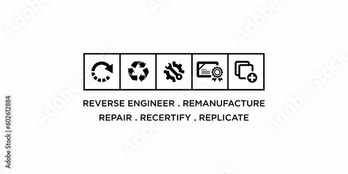 set of 5R. Reverse engineer, Remanufacture, Repair, Recertify, Replicate, simple, easy to use. vector EPS 10.