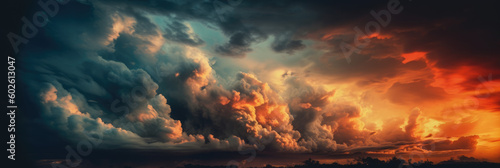 Panoramic Sunset Sky with Clouds Background: Ultra-Sharp Photography in Wide Angle. Captivating Nature's Canvas. AI Generative