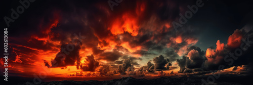 Panoramic Sunset Sky with Clouds Background: Ultra-Sharp Photography in Wide Angle. Captivating Nature's Canvas. AI Generative