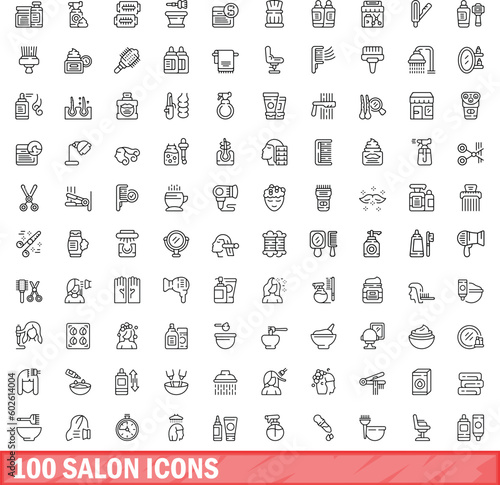 100 salon icons set. Outline illustration of 100 salon icons vector set isolated on white background