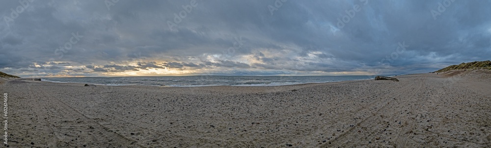 Panoramic picture over a beach in Jutland in rough weather Panoramic picture over a beach in Jutland in rough weather