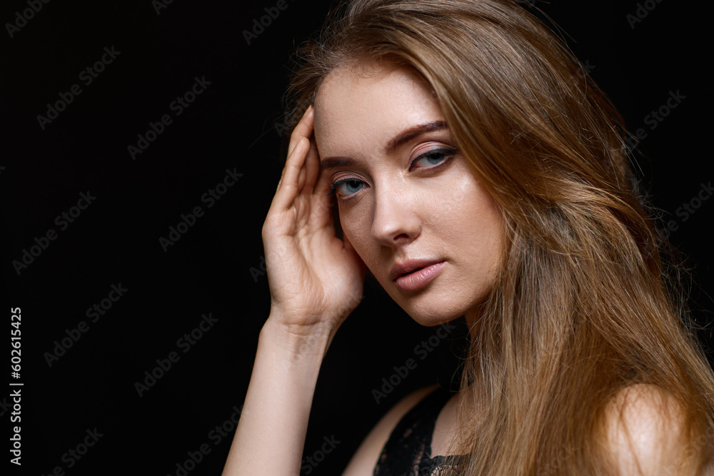 gorgeous brunette woman with long hair in black dress gorgeous brunette woman with long hair in black dress
