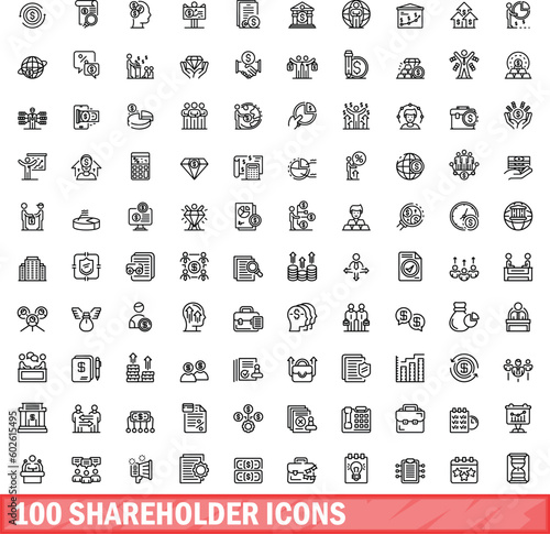 100 shareholder icons set. Outline illustration of 100 shareholder icons vector set isolated on white background