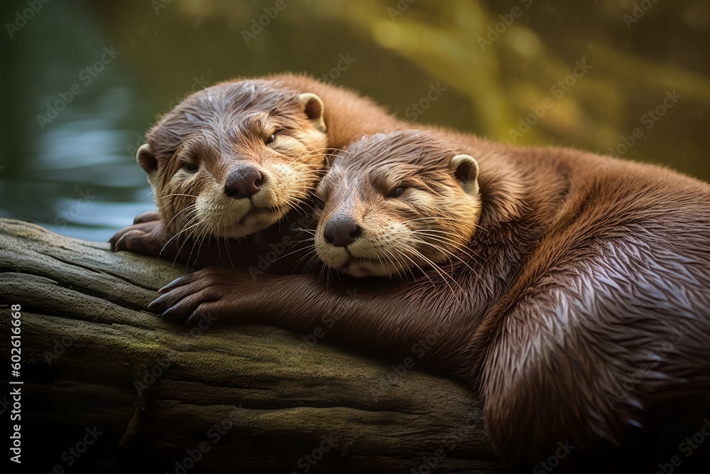 The silly otter holds hands with its partner while sleeping on its back