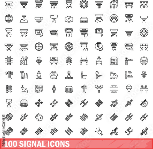 100 signal icons set. Outline illustration of 100 signal icons vector set isolated on white background