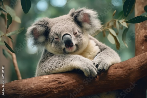 Cute koala napping in a tree with its arms spread wide © Suplim