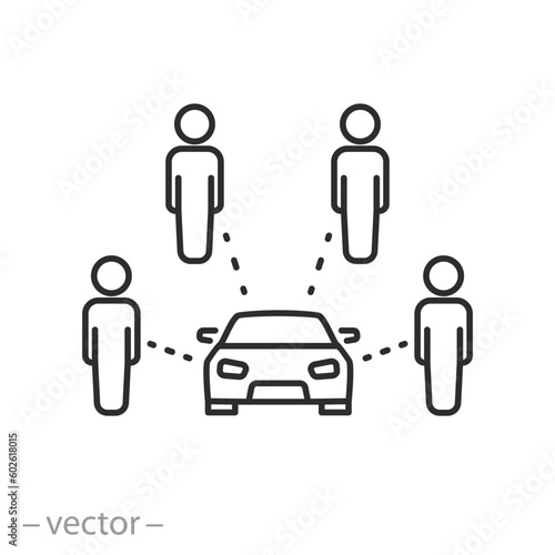 carsharing icon, auto sharing for people, renting service, thin line symbol - editable stroke vector illustration photo